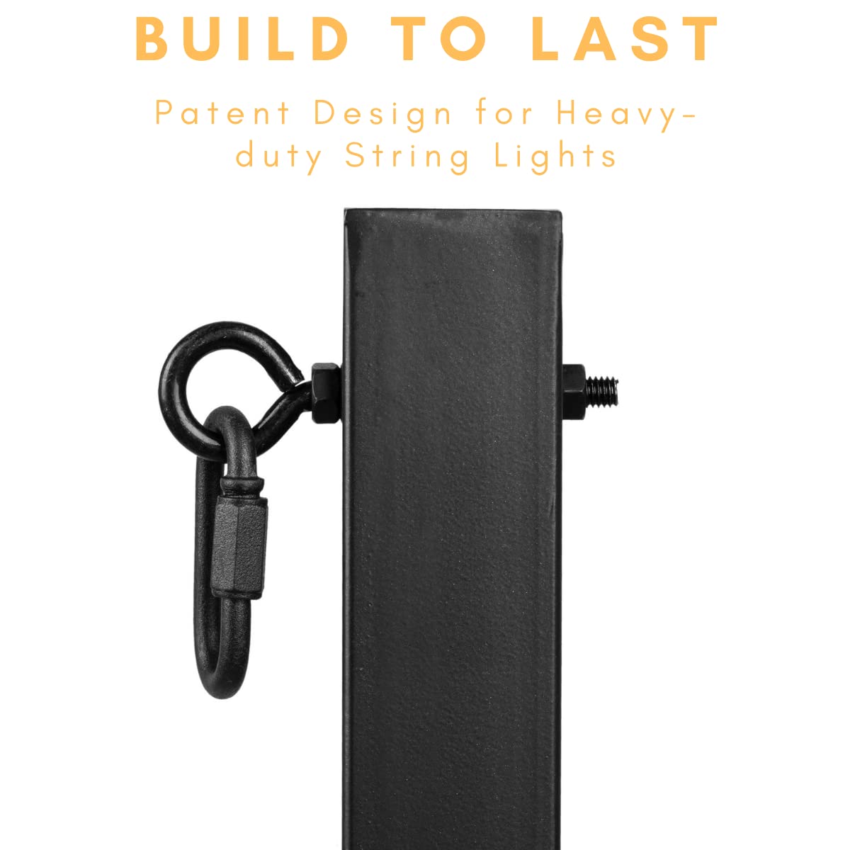 Meruzy String Light Poles 2 Pack - Outdoor Metal Posts with Hooks for Hanging String Lights - Garden, Backyard, Patio Lighting Stand Mounted on Brick Wall, Concrete Wall and Wood Top Rail