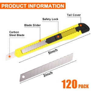 120 Utility Knife Box Cutters Utility Knife Retractable 9 mm Wide Blade Retractable Knife with Safety Lock Compact Box Cutter Knife Replacement for Home Office Arts Crafts Hobby