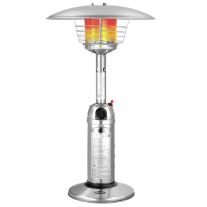 giantex outdoor propane patio heater, 11,000 btu portable tabletop heater w/weighted base, stainless steel, adjustable thermostat, electric heater for backyard, garden, commercial restaurant, silver