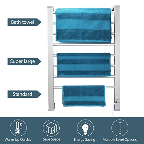 ELEGANTLIFE Electric Towel Warmer with Built-in Timer Auto Power Cutoff,Heavy Feet Steady Freestanding & Wall Mount Towel Warmers for Bathroom,8 Bars Heated Towel Rack Aluminum Oversized