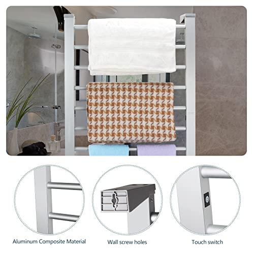 ELEGANTLIFE Electric Towel Warmer with Built-in Timer Auto Power Cutoff,Heavy Feet Steady Freestanding & Wall Mount Towel Warmers for Bathroom,8 Bars Heated Towel Rack Aluminum Oversized