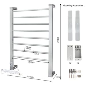 ELEGANTLIFE Electric Towel Warmer with Built-in Timer Auto Power Cutoff,Heavy Feet Steady Freestanding & Wall Mount Towel Warmers for Bathroom,8 Bars Heated Towel Rack Aluminum Oversized