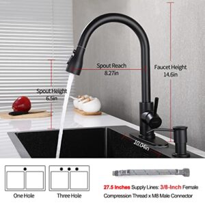 Keonjinn Black Kitchen Faucet with Pull Down Sprayer, Stainless Steel Kitchen Sink Faucet Single Handle Pull Down Kitchen Faucets, High Arc Single Hole Matte Black Kitchen Faucets with Deck Plate