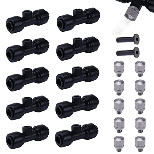 Fogland Leakproof Misting Nozzle Tees:10pcs Anti-blocking Stainless Steel 0.024" Orifice Nozzle for Patio Backyard Misting System Replacement Head with 2pcs End Plug