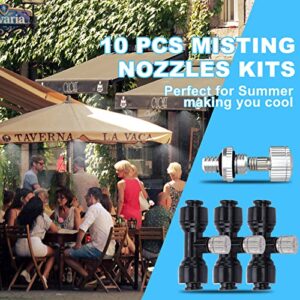 Fogland Leakproof Misting Nozzle Tees:10pcs Anti-blocking Stainless Steel 0.024" Orifice Nozzle for Patio Backyard Misting System Replacement Head with 2pcs End Plug