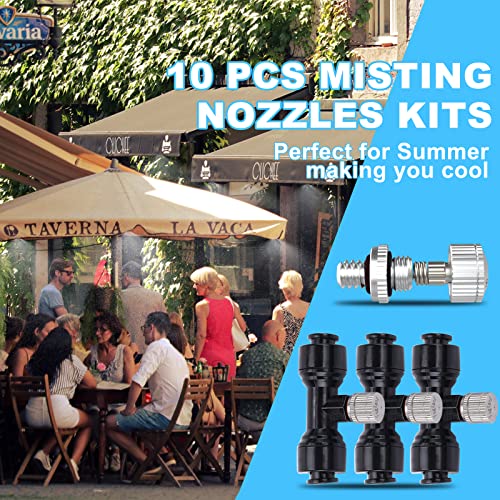 Fogland Leakproof Misting Nozzle Tees:10pcs Anti-blocking Stainless Steel 0.024" Orifice Nozzle for Patio Backyard Misting System Replacement Head with 2pcs End Plug