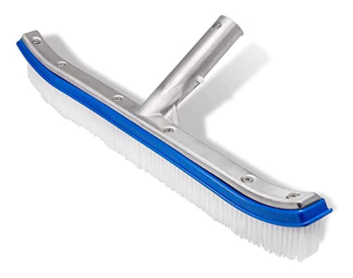 Pool Brush, 18" Pool Brushes for Cleaning Pool Walls, Premium Nylon Bristles Pool Brush Head with EZ Clip (Blue)