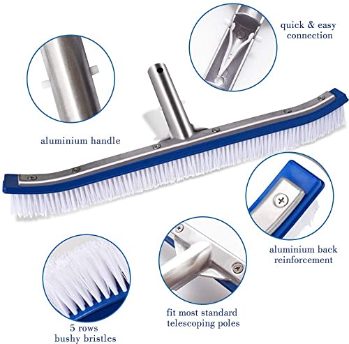 Pool Brush, 18" Pool Brushes for Cleaning Pool Walls, Premium Nylon Bristles Pool Brush Head with EZ Clip (Blue)