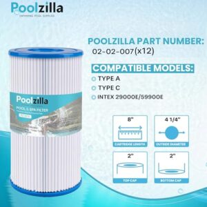 Poolzilla 12-Pack Replacement Filter for Type A or C, Compatible with Intex 29000E/59900E, Easy Set Pool Filters, Summer Escapes or Summer Waves Above Ground Pools