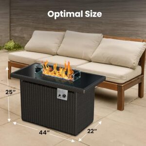 Gorilla Fire Pits 44 inch 50,000 BTU Outdoor Propane Gas Fire Pit Table w/Glass Tabletop & Brown Wicker Body (44", Brown Wicker, FPH-BRN)