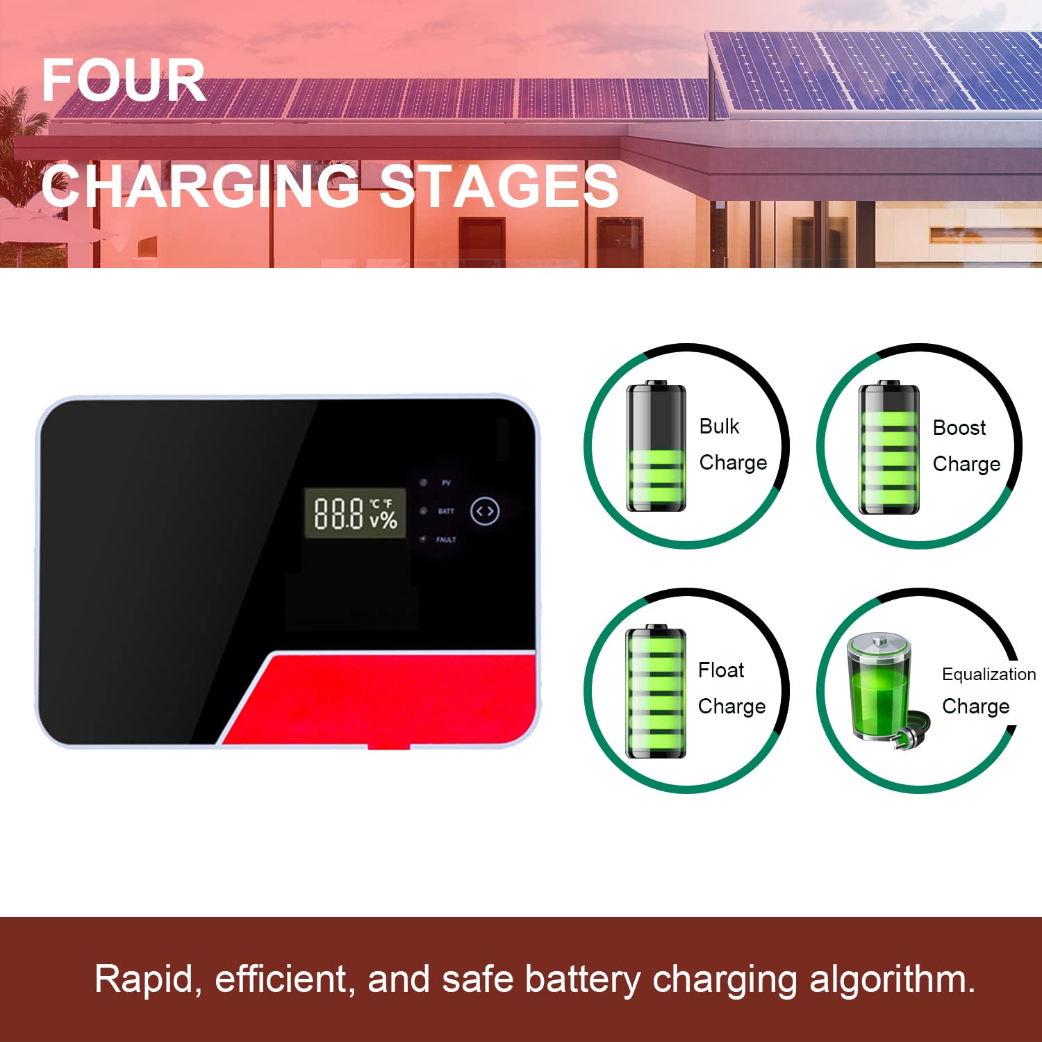 Y&H 20A MPPT Solar Charge Controller 12V/24V DC Input Negative Ground Controller with Bluetooth LCD Display Touch Screen,Solar Panel Regulator for AGM, Gel, Flooded, and Lithium