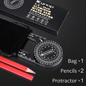 Kynup Aluminum Angle Finder, Miter Saw Protractor with 2 Pencils/Storage Bag Featuring Inch/MM, Laser Engraved Scales for Woodworking, Carpentry, Plumbing, Metalworking