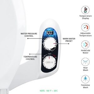 Bidet Attachment for Toilet Warm Water, Low Battery Consumption Temperature Display, Fresh Water Sprayer, Non-Electric Manual Bidet, Dual Nozzle Self Cleaning Hot and Cold Bidet Attachment