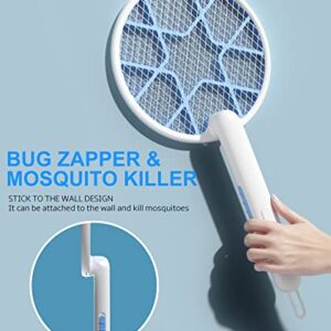 MOSQZAP Electric Fly Swatter, Foldable Bug Zapper Racket, 3,500Volt Mosquito Killer Electronic Fly Zapper w/Purple Light Attractant for Home Indoor Outdoor, Large Size, White