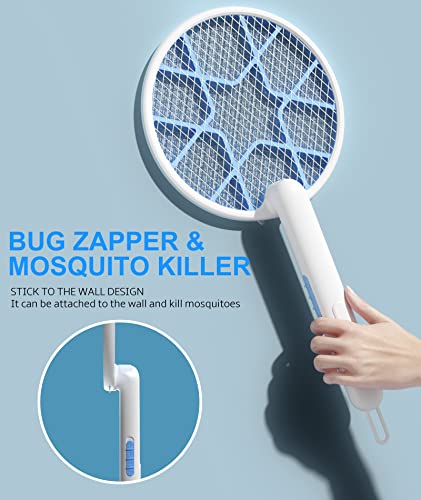 MOSQZAP Electric Fly Swatter, Foldable Bug Zapper Racket, 3,500Volt Mosquito Killer Electronic Fly Zapper w/Purple Light Attractant for Home Indoor Outdoor, Large Size, White