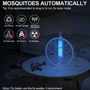 MOSQZAP Electric Fly Swatter, Foldable Bug Zapper Racket, 3,500Volt Mosquito Killer Electronic Fly Zapper w/Purple Light Attractant for Home Indoor Outdoor, Large Size, White