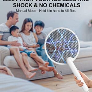 MOSQZAP Electric Fly Swatter, Foldable Bug Zapper Racket, 3,500Volt Mosquito Killer Electronic Fly Zapper w/Purple Light Attractant for Home Indoor Outdoor, Large Size, White