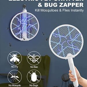 MOSQZAP Electric Fly Swatter, Foldable Bug Zapper Racket, 3,500Volt Mosquito Killer Electronic Fly Zapper w/Purple Light Attractant for Home Indoor Outdoor, Large Size, White