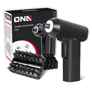 dna motoring tools-00194 3.6v led light cordless electric screwdriver with driver bits, measure tape, usb cable, extension wire, carry case,black