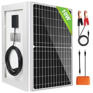 wescfal solar car battery charger & maintainer, 12 volt 10 watt solar panel power charger, portable power backup kit with alligator clip for automotive rv marine boat truck motorcycle trailer