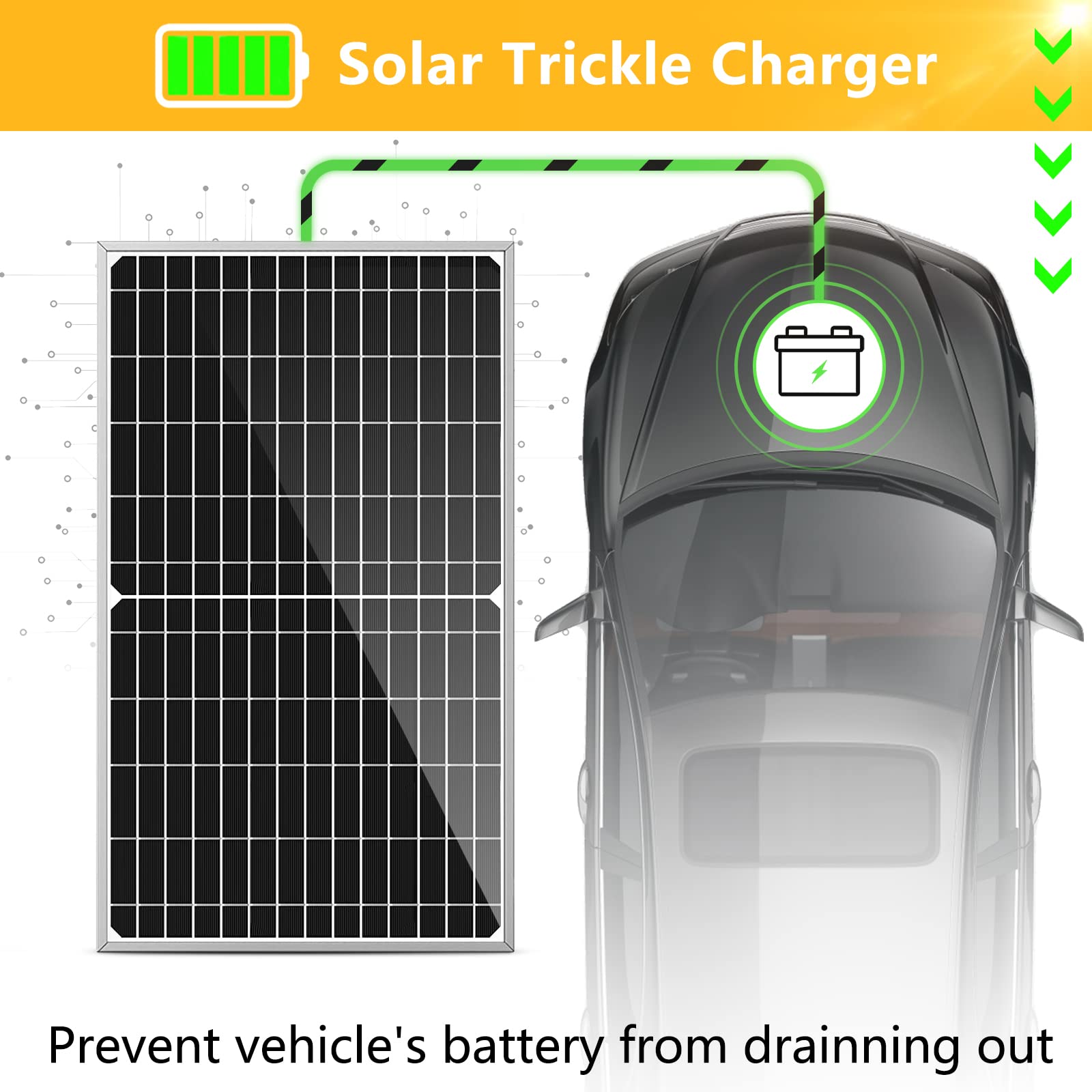 WeSCFAL Solar Car Battery Charger & Maintainer, 12 Volt 10 Watt Solar Panel Power Charger, Portable Power Backup Kit with Alligator Clip for Automotive RV Marine Boat Truck Motorcycle Trailer