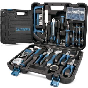 sundpey home tool kit 148-pcs - household basic complete hand repair portable tool set with case & ratcheting screwdriver & hex key & pliers & wrench & voltage tester & water pump plier for men women
