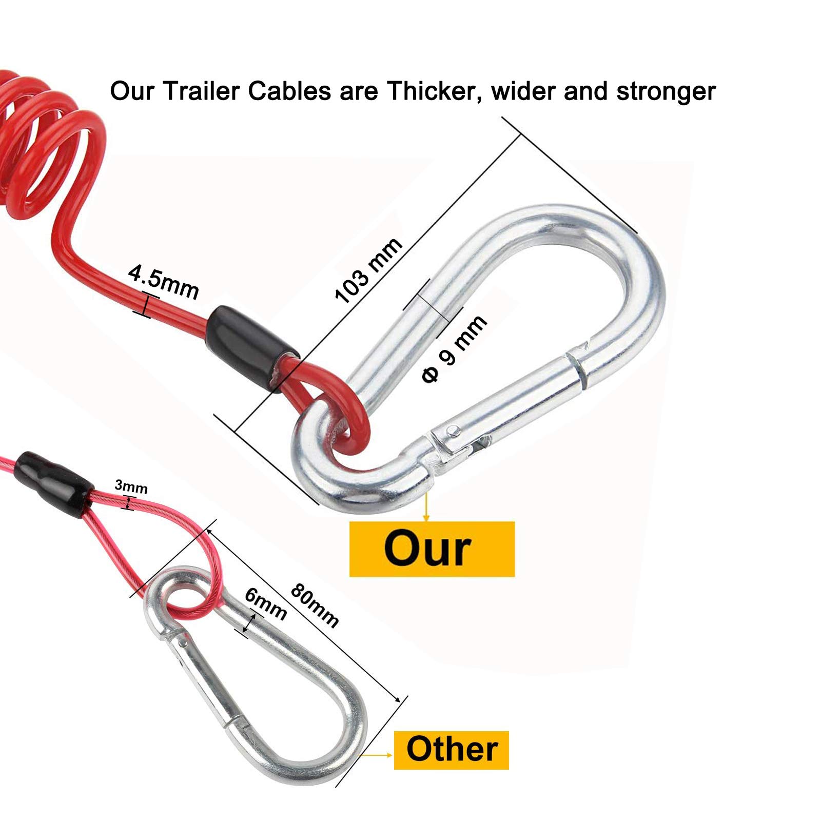 Trailer Cable, Trailer Brake Cable, RV Stainless Steel Spring Towing Coiled Wire, Heavy Duty Steel Wire Extend to 4ft Coiled Safety Cables Strap for RV Towing Trailer