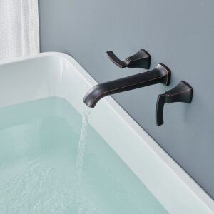 Qinkell Wall Mount Bathtub Faucet Roman Tub Filler High Flow Long Spout Reach Oil-Rubbed Bronze Tub Faucets with 2 Handles