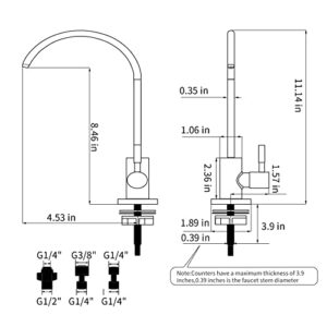 Jeonestan Drinking Water Faucet,Water Purifier Faucet,Lead-Free Filtered Faucet Fits Reverse Osmosis Units or Water Filtration System in Non-Air Gap, Kitchen RO Faucet (Brushed)