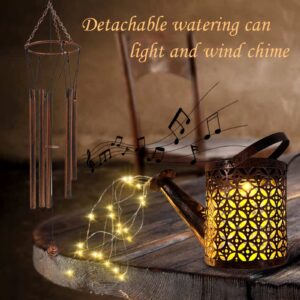 Solar Wind Chimes Waterproof Metal Wind Chime with Watering Can Lights Unique Hanging Windchimes Outdoor Garden Decor,Without Shepherd Hook…