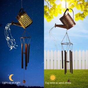 Solar Wind Chimes Waterproof Metal Wind Chime with Watering Can Lights Unique Hanging Windchimes Outdoor Garden Decor,Without Shepherd Hook…