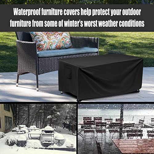 ZILOMI Patio Coffee Table Covers Waterproof, 480D Oxford Cloth Outdoor Rectangular Table Cover, Durable UV Water-Resistant Anti-Fading, Black 42" L X 24" W X 18" H