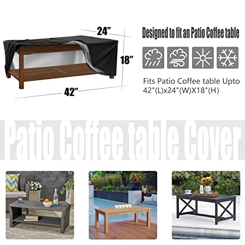 ZILOMI Patio Coffee Table Covers Waterproof, 480D Oxford Cloth Outdoor Rectangular Table Cover, Durable UV Water-Resistant Anti-Fading, Black 42" L X 24" W X 18" H