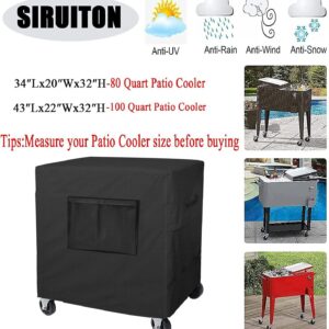 SIRUITON Cooler Cart Cover Waterproof Oxford Fabric, Fits for Most 80-100 Quart Rolling Cooler Cart Cover, Outdoor Beverage Cart, Patio Ice Chest Protective Covers