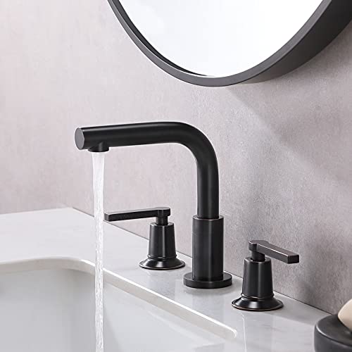 Oil Rubbed Bronze 3 Hole Bathroom Faucet, Widespread Bathroom Sink Faucet Stainless Steel Vanity Sink Faucet, Best Modern 2 Handle 8 Inch Commercial Bath Lavatory Sink Faucet with Water Supply Lines