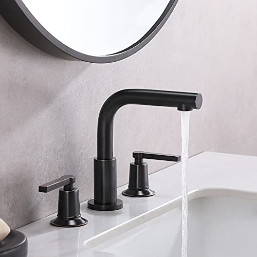 Oil Rubbed Bronze 3 Hole Bathroom Faucet, Widespread Bathroom Sink Faucet Stainless Steel Vanity Sink Faucet, Best Modern 2 Handle 8 Inch Commercial Bath Lavatory Sink Faucet with Water Supply Lines