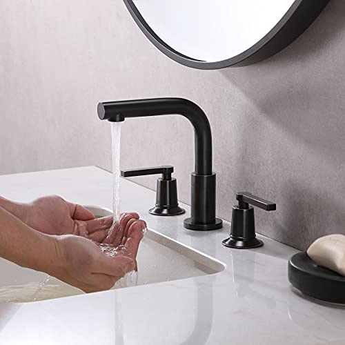 Oil Rubbed Bronze 3 Hole Bathroom Faucet, Widespread Bathroom Sink Faucet Stainless Steel Vanity Sink Faucet, Best Modern 2 Handle 8 Inch Commercial Bath Lavatory Sink Faucet with Water Supply Lines