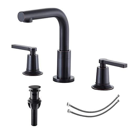 Oil Rubbed Bronze 3 Hole Bathroom Faucet, Widespread Bathroom Sink Faucet Stainless Steel Vanity Sink Faucet, Best Modern 2 Handle 8 Inch Commercial Bath Lavatory Sink Faucet with Water Supply Lines