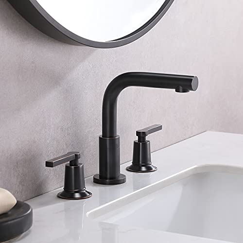 Oil Rubbed Bronze 3 Hole Bathroom Faucet, Widespread Bathroom Sink Faucet Stainless Steel Vanity Sink Faucet, Best Modern 2 Handle 8 Inch Commercial Bath Lavatory Sink Faucet with Water Supply Lines