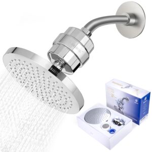 mmabethi rain shower head with filter for hard water - water softener to remove chlorine and fluoride - 8 inches filtered rainfall showerhead system for heavy metals - shower purifier for well water