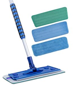 silva microfiber mop set with re-usable microfiber pads(wet/dry/wall) | 360-rotating mop head | sturdy, extra long, and adjustable mop pole | ergonomic soft-sponge handle