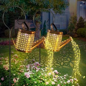 2 pack solar watering can with lights,solar lanterns outdoor hanging waterproof garden decor,solar lights outdoor garden decorative,retro metal solar garden lights yard decorations for lawn path patio