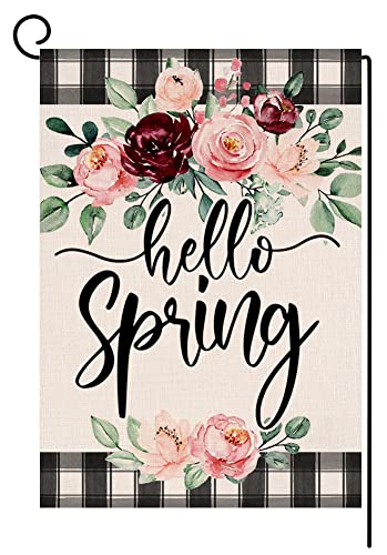 Sambosk Spring Garden Flag Vertical Double Sided 12x18 Inches Burlap Red Pink Flowers Farmhouse Yard Outdoor Decoration