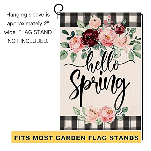 Sambosk Spring Garden Flag Vertical Double Sided 12x18 Inches Burlap Red Pink Flowers Farmhouse Yard Outdoor Decoration