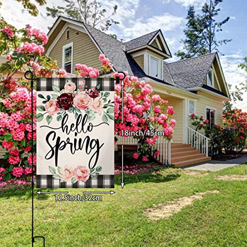Sambosk Spring Garden Flag Vertical Double Sided 12x18 Inches Burlap Red Pink Flowers Farmhouse Yard Outdoor Decoration