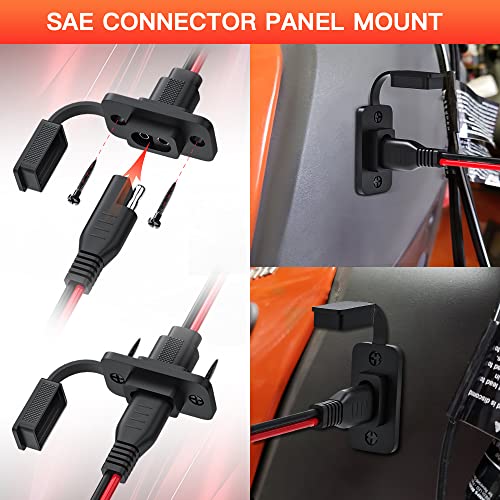 ELECTOP Rectangular SAE Connector Power Socket Sidewall Port, Weatherproof SAE Quick Connector Solar Panel Flush Mount SAE Plug Adapter, 12AWG SAE Cable for Solar Generator Battery Charger (2 Pack)