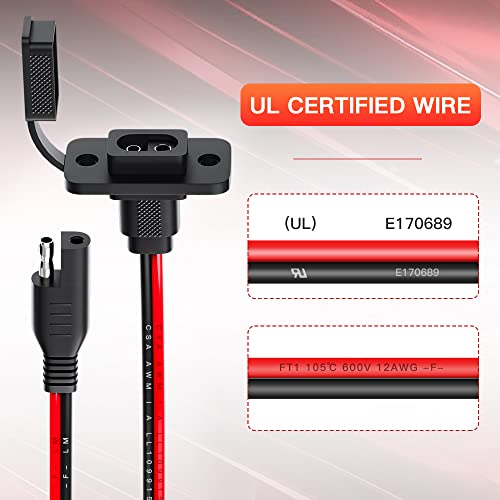 ELECTOP Rectangular SAE Connector Power Socket Sidewall Port, Weatherproof SAE Quick Connector Solar Panel Flush Mount SAE Plug Adapter, 12AWG SAE Cable for Solar Generator Battery Charger (2 Pack)