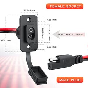 ELECTOP Rectangular SAE Connector Power Socket Sidewall Port, Weatherproof SAE Quick Connector Solar Panel Flush Mount SAE Plug Adapter, 12AWG SAE Cable for Solar Generator Battery Charger (2 Pack)