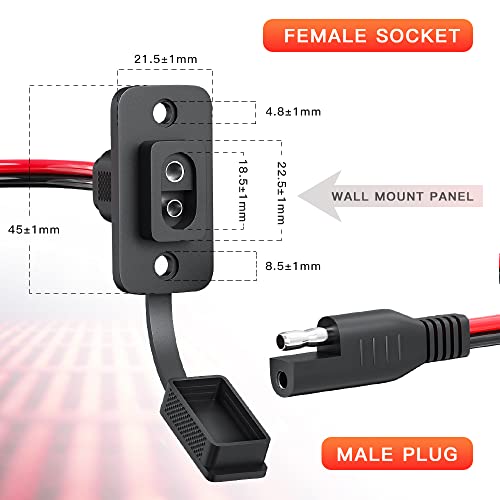 ELECTOP Rectangular SAE Connector Power Socket Sidewall Port, Weatherproof SAE Quick Connector Solar Panel Flush Mount SAE Plug Adapter, 12AWG SAE Cable for Solar Generator Battery Charger (2 Pack)