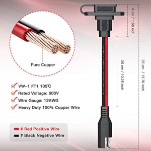 ELECTOP Rectangular SAE Connector Power Socket Sidewall Port, Weatherproof SAE Quick Connector Solar Panel Flush Mount SAE Plug Adapter, 12AWG SAE Cable for Solar Generator Battery Charger (2 Pack)